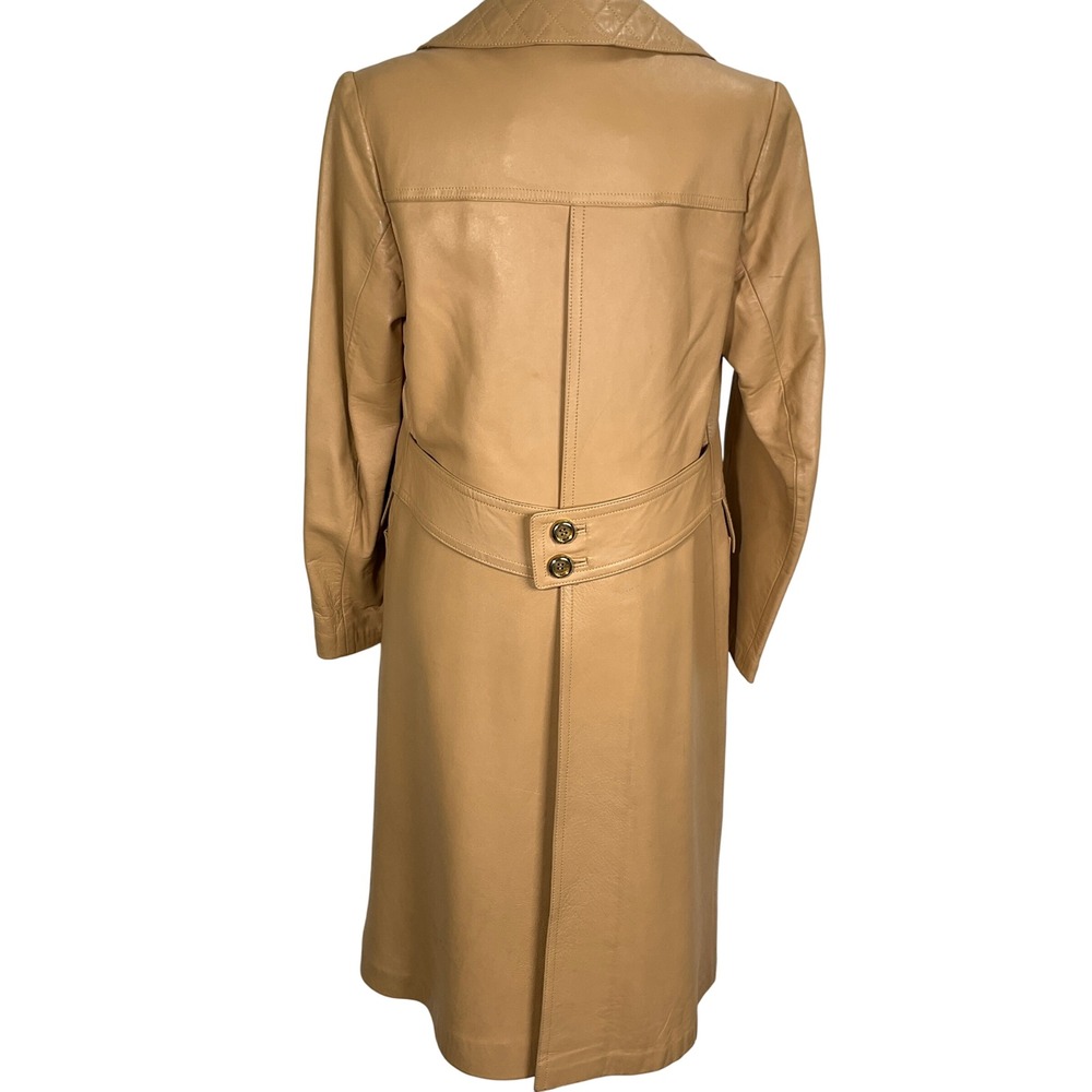 Gropper Leda Spain Coat Women 14 Tan Double Breast Leather Trench Quilt Longline - Picture 4 of 13